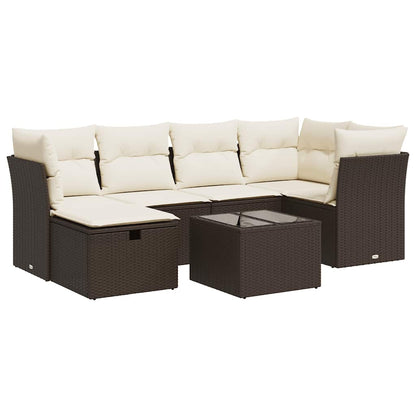 Set Divani da Giardino 7 pz con Cuscini Marrone in Polyrattan - homemem39