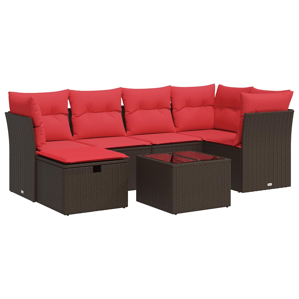 Set Divani da Giardino 7 pz con Cuscini Marrone in Polyrattan | homemem39