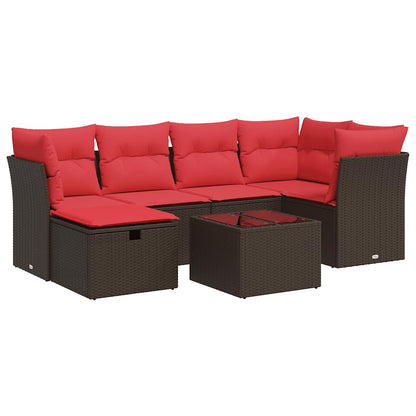 Set Divani da Giardino 7 pz con Cuscini Marrone in Polyrattan | homemem39