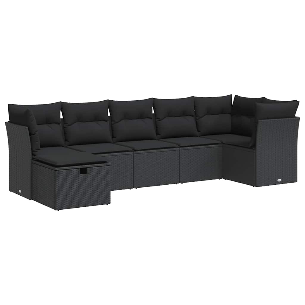 Set Divani da Giardino con Cuscini 7pz Nero Polyrattan | homemem39