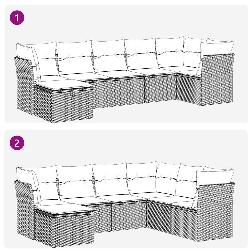 Set Divani da Giardino con Cuscini 7pz Nero Polyrattan | homemem39