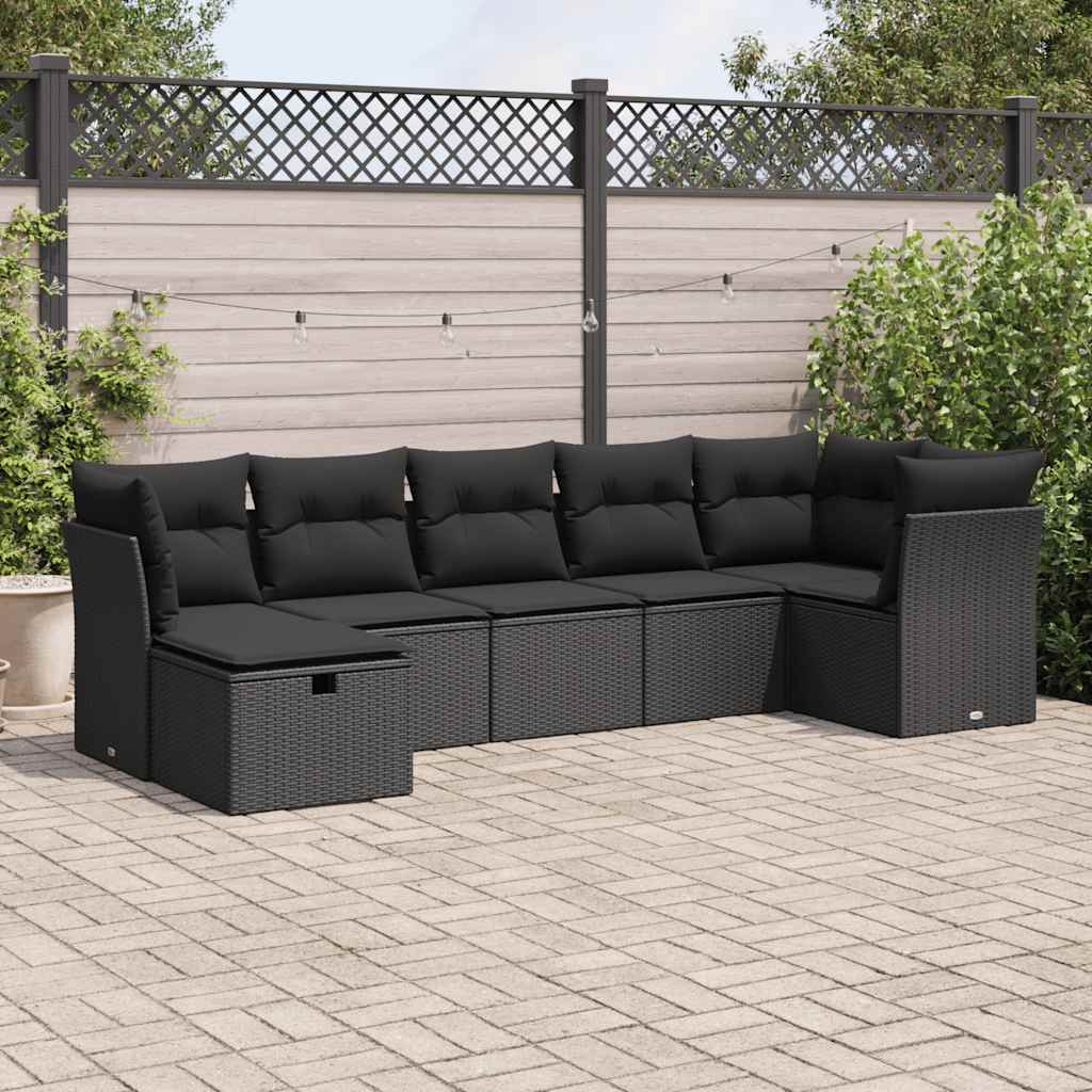 Set Divani da Giardino con Cuscini 7pz Nero Polyrattan | homemem39