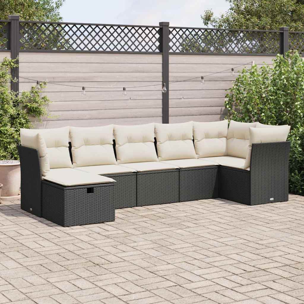 Set Divani da Giardino con Cuscini 7pz Nero Polyrattan - homemem39