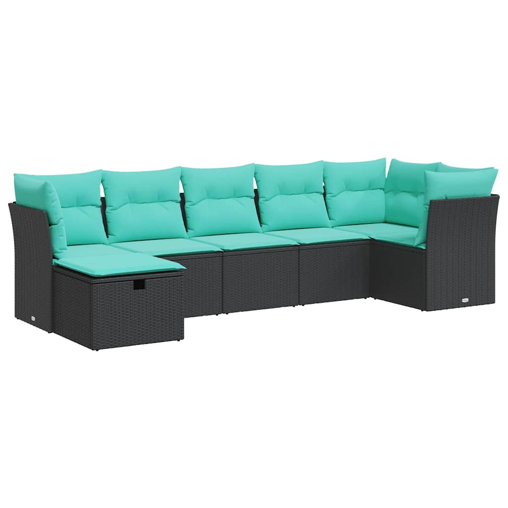 Set Divani da Giardino con Cuscini 7pz Nero Polyrattan | homemem39
