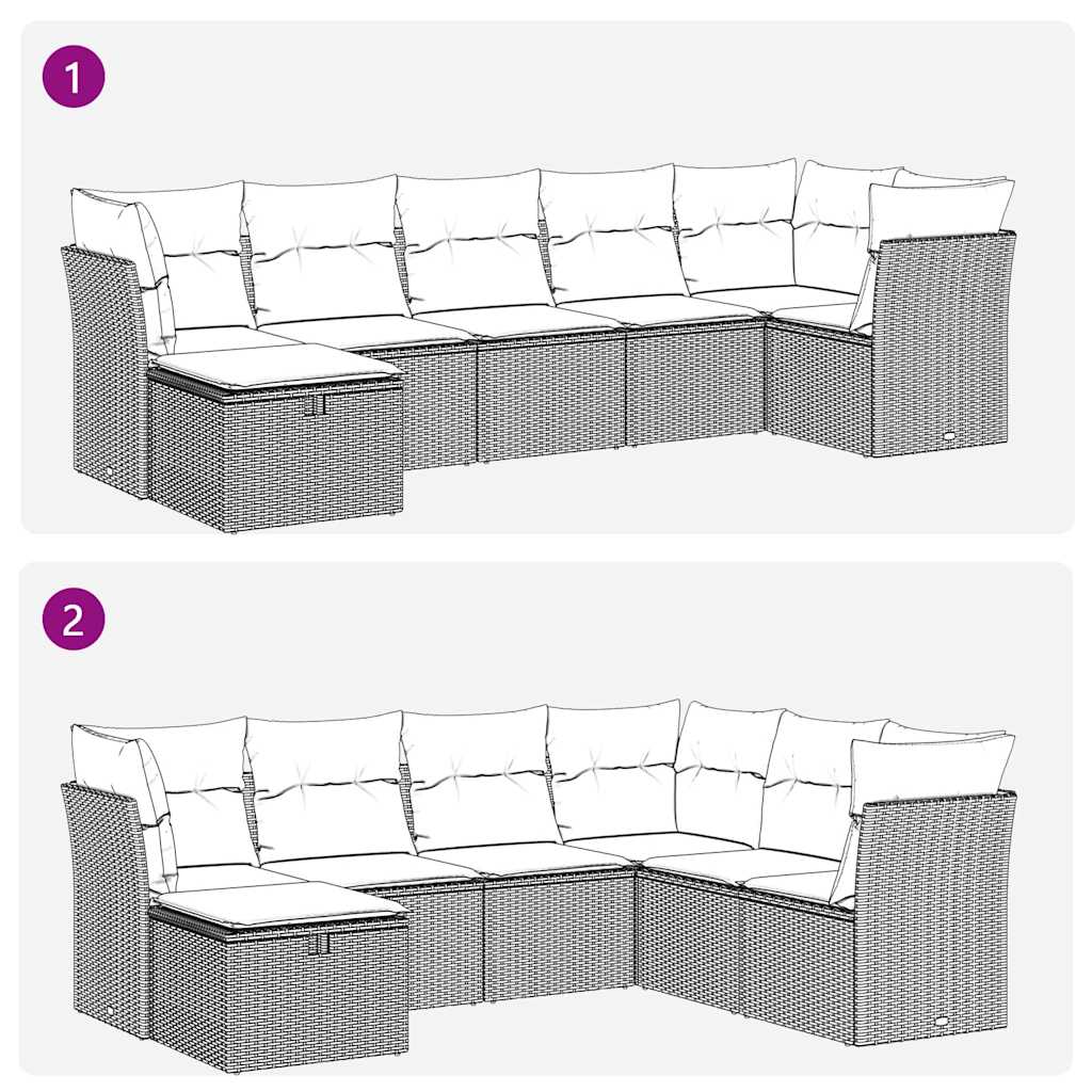 Set Divani da Giardino con Cuscini 7pz Nero Polyrattan | homemem39