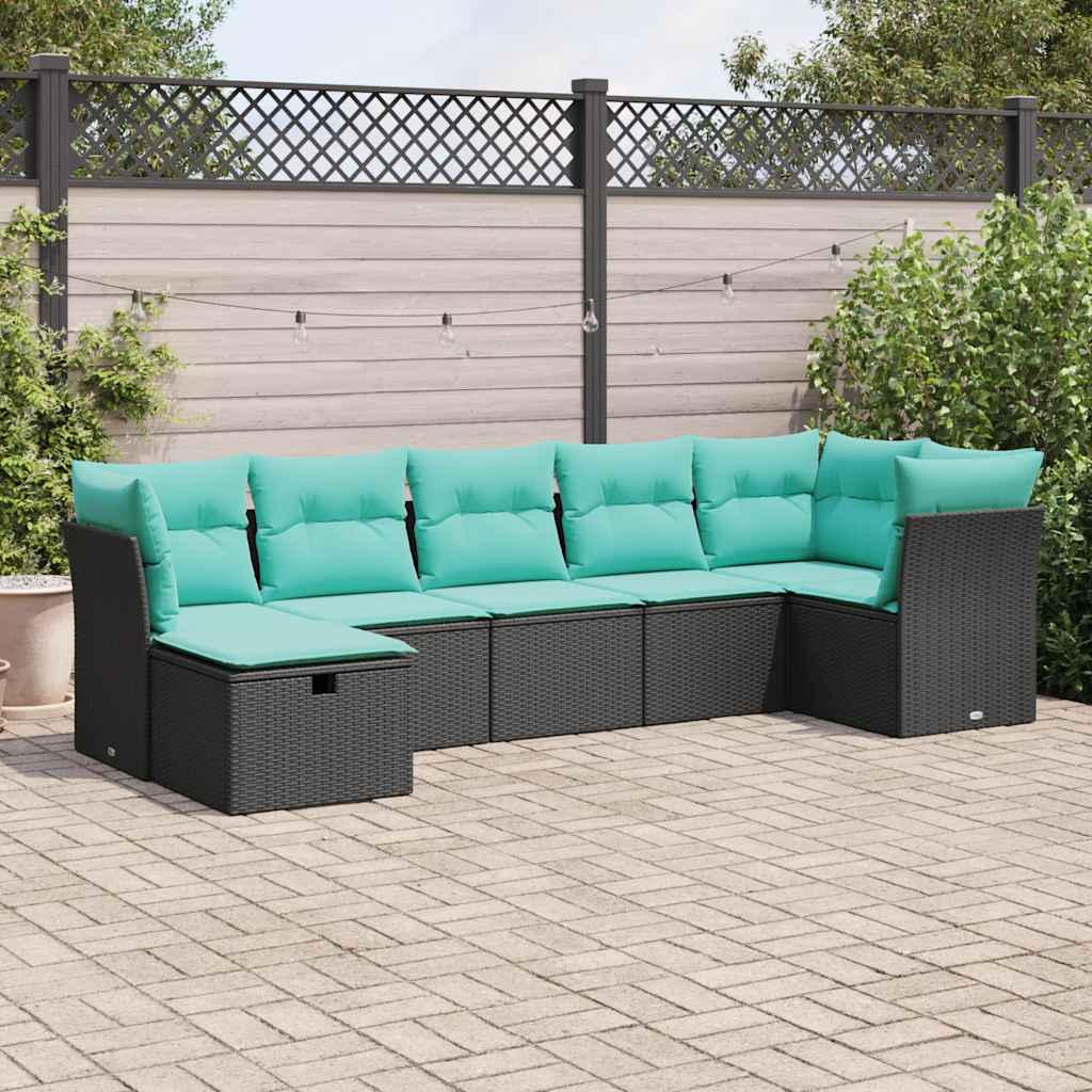 Set Divani da Giardino con Cuscini 7pz Nero Polyrattan | homemem39