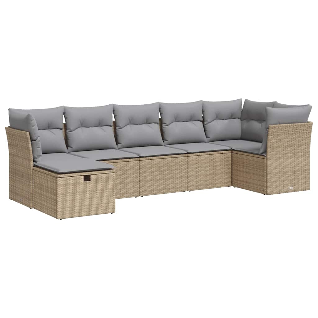 Set Divani da Giardino 7 pz con Cuscini Beige in Polyrattan - homemem39