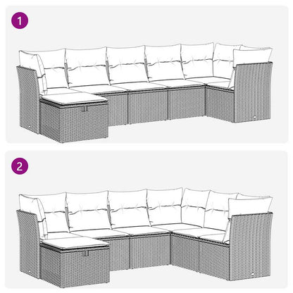 Set Divani da Giardino 7 pz con Cuscini Beige in Polyrattan - homemem39