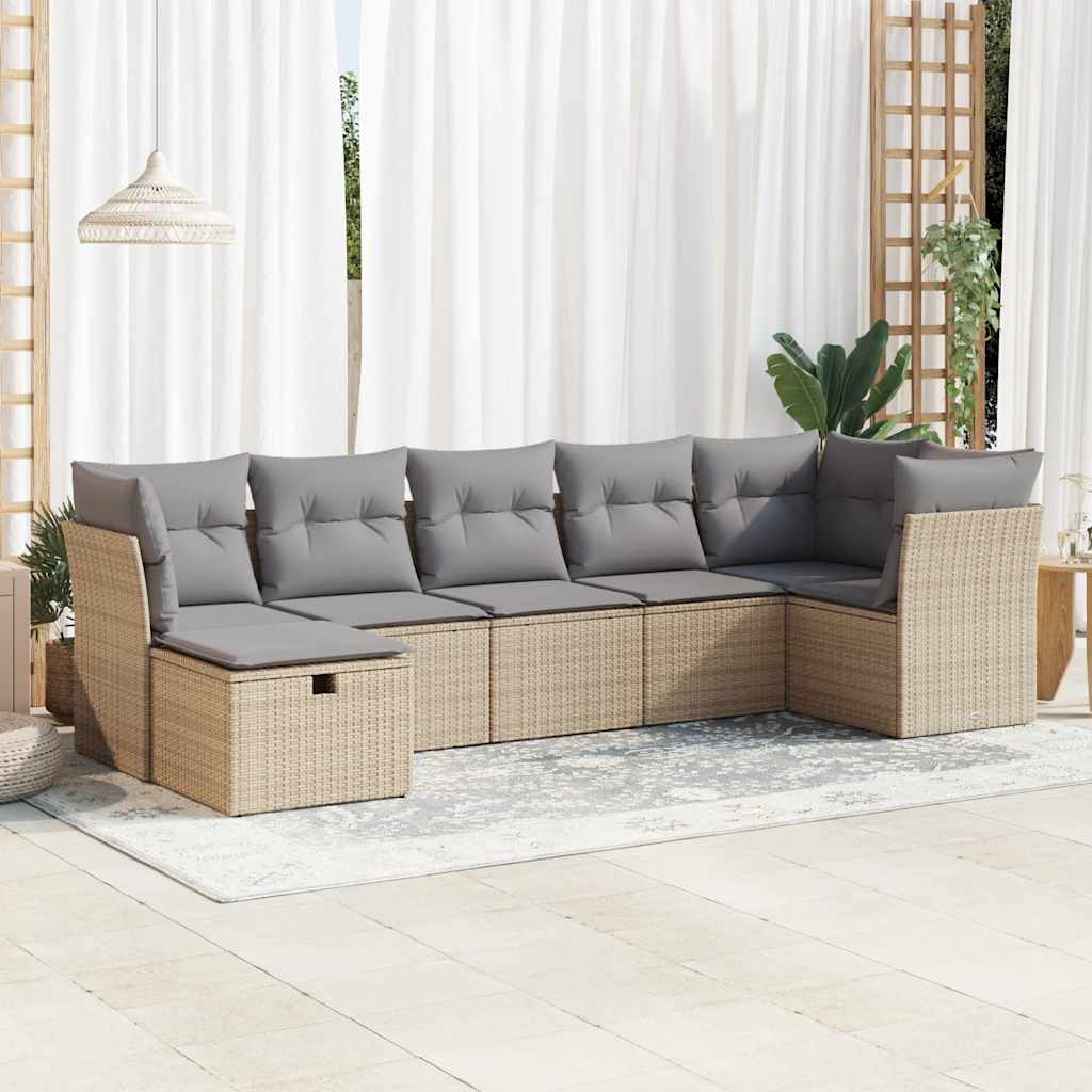 Set Divani da Giardino 7 pz con Cuscini Beige in Polyrattan - homemem39