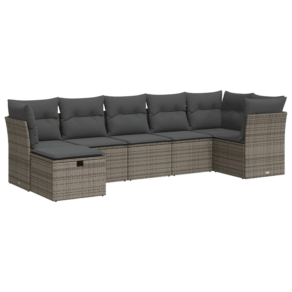 Set Divani da Giardino 7 pz con Cuscini Grigio in Polyrattan | homemem39