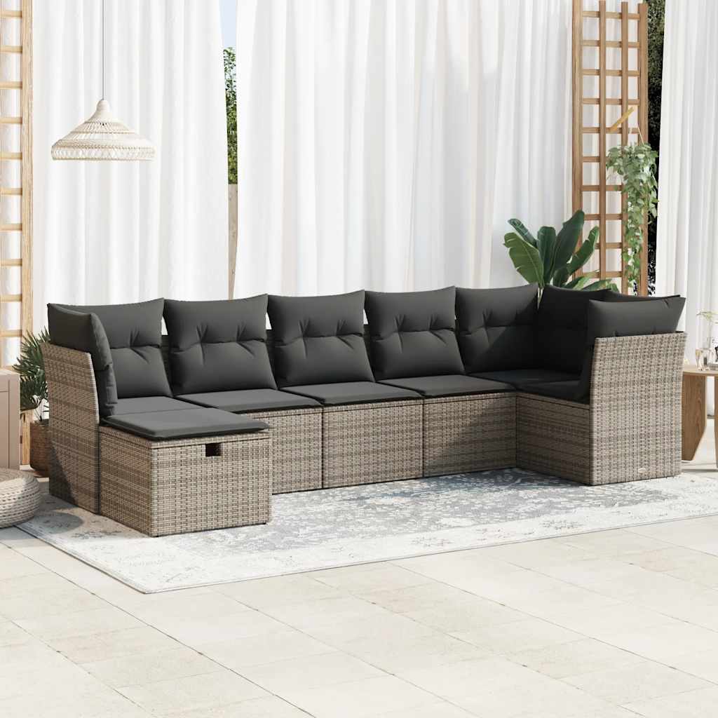 Set Divani da Giardino 7 pz con Cuscini Grigio in Polyrattan | homemem39