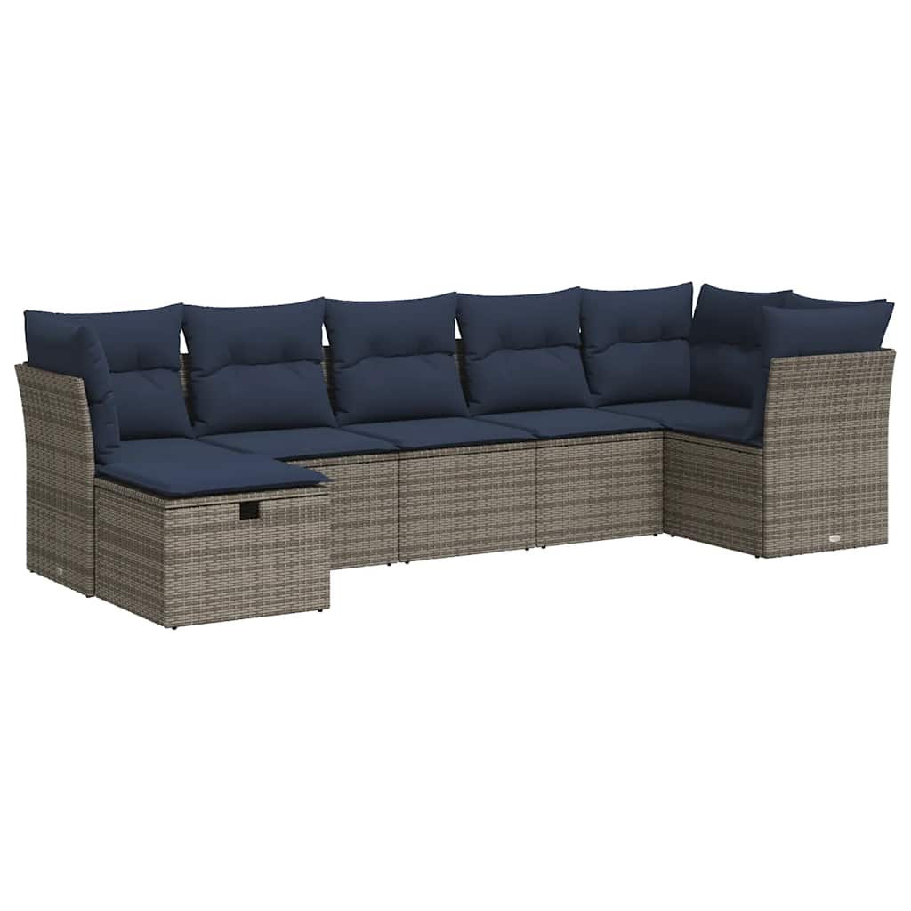 Set Divani da Giardino 7 pz con Cuscini Grigio in Polyrattan | homemem39