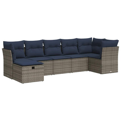 Set Divani da Giardino 7 pz con Cuscini Grigio in Polyrattan | homemem39