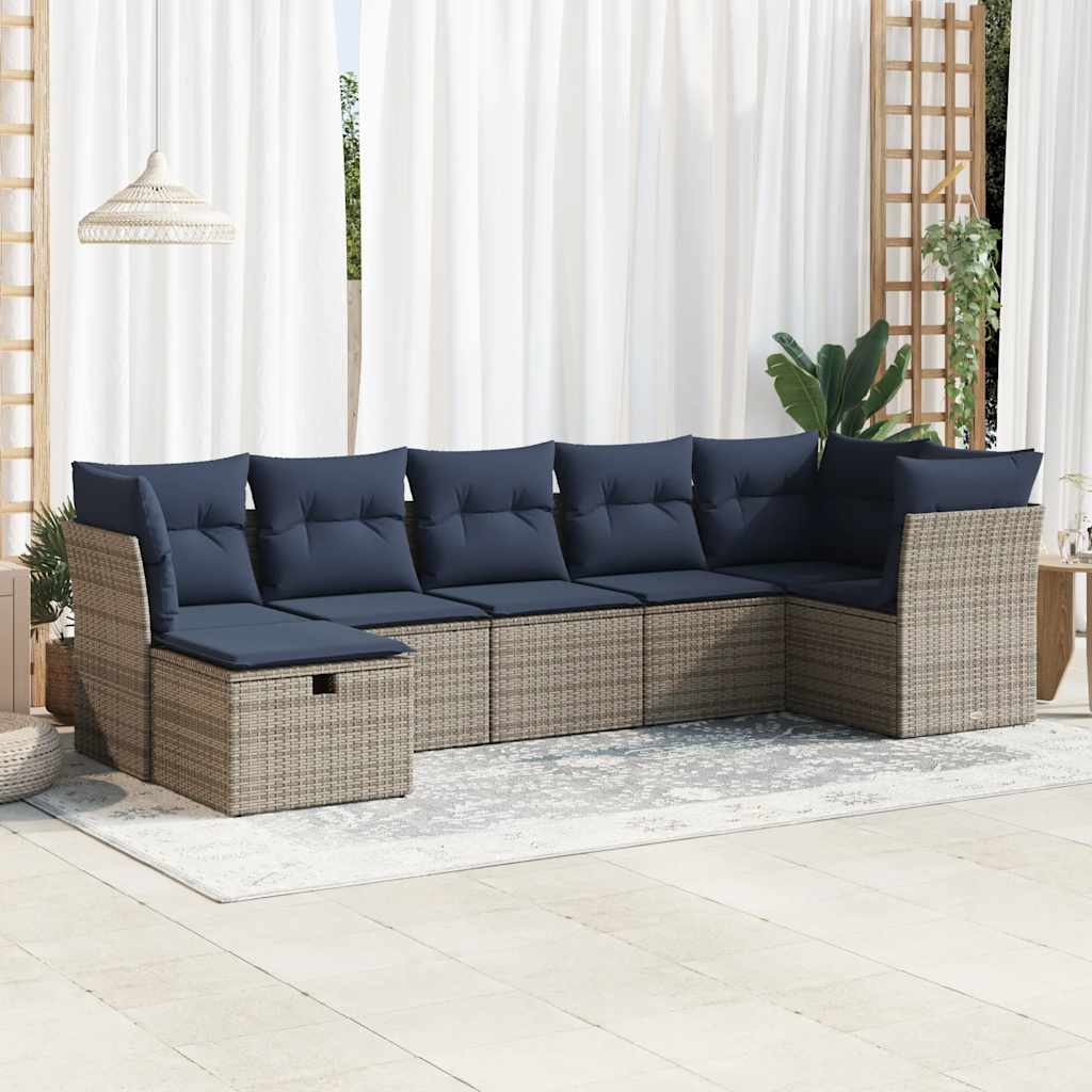 Set Divani da Giardino 7 pz con Cuscini Grigio in Polyrattan | homemem39