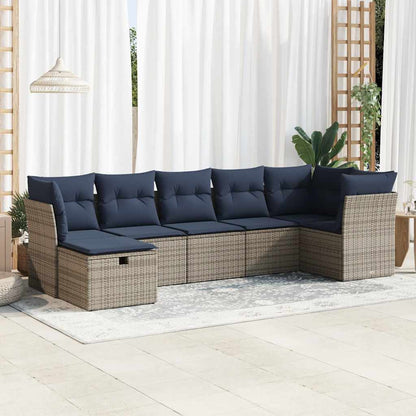 Set Divani da Giardino 7 pz con Cuscini Grigio in Polyrattan | homemem39