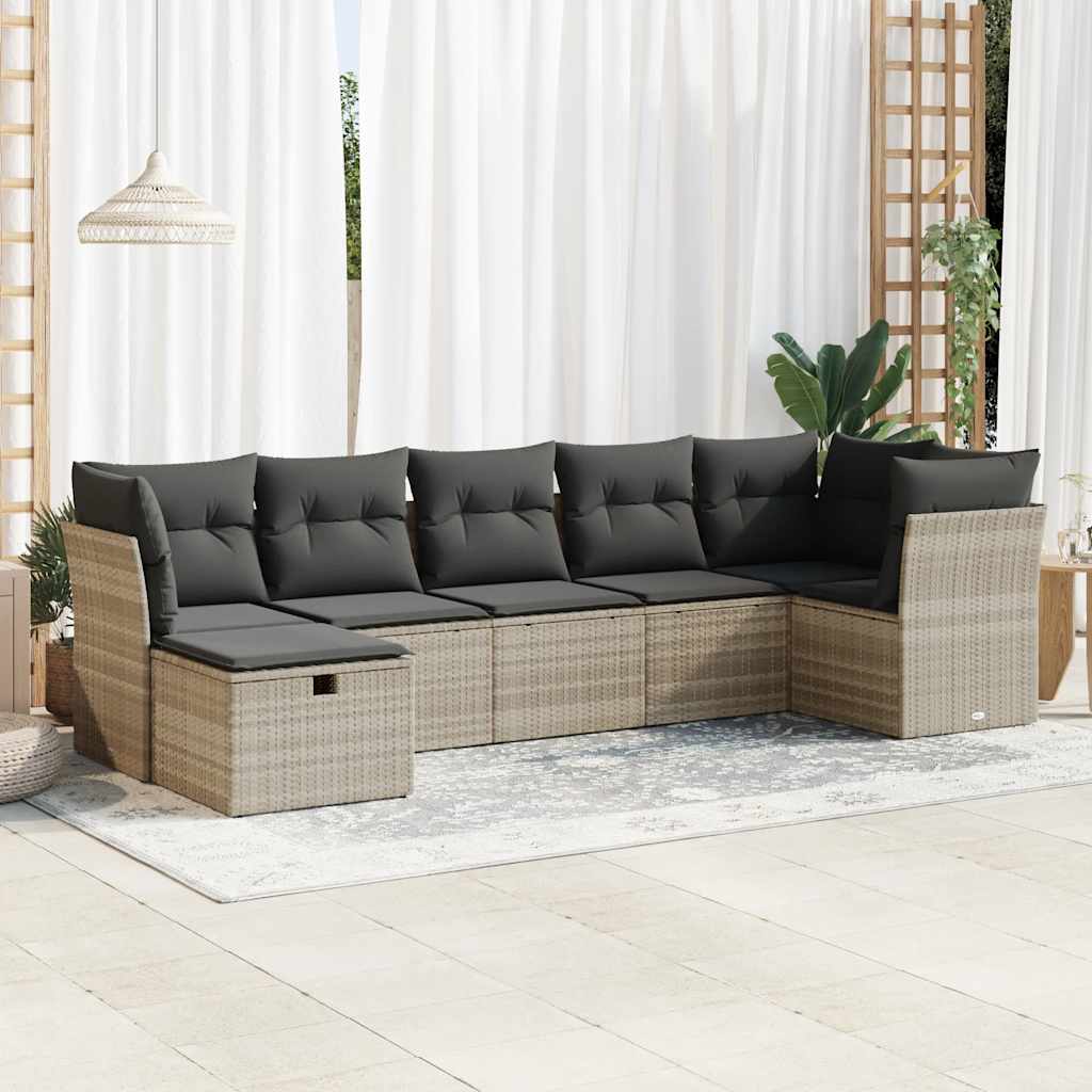 Set Divani da Giardino 7pz con Cuscini Grigio Chiaro Polyrattan - homemem39