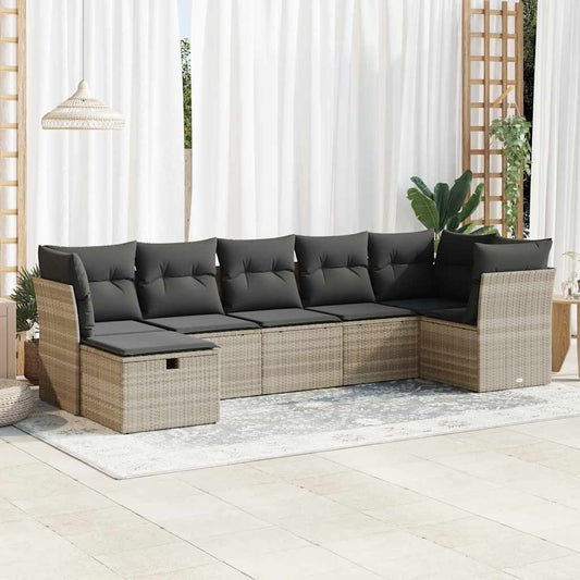 Set Divani da Giardino 7pz con Cuscini Grigio Chiaro Polyrattan - homemem39