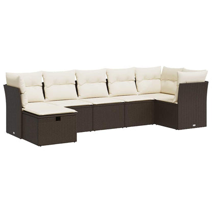 Set Divani da Giardino 7 pz con Cuscini Marrone in Polyrattan - homemem39