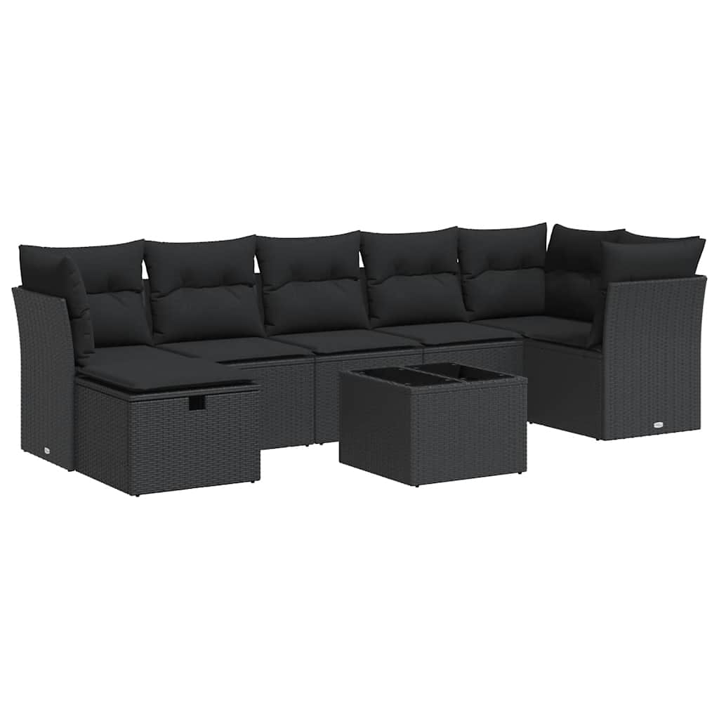 Set Divani da Giardino con Cuscini 8 pz Nero in Polyrattan | homemem39