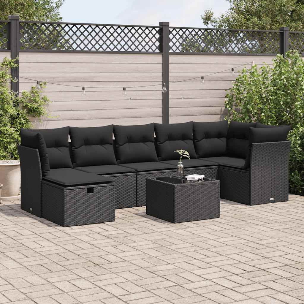 Set Divani da Giardino con Cuscini 8 pz Nero in Polyrattan | homemem39