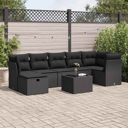 Set Divani da Giardino con Cuscini 8 pz Nero in Polyrattan | homemem39