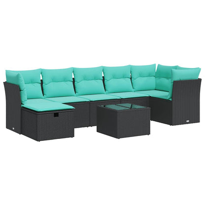 Set Divani da Giardino con Cuscini 8 pz Nero in Polyrattan