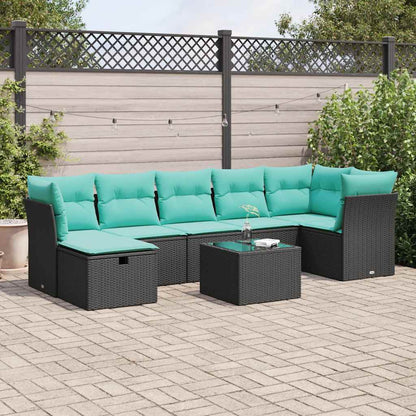 Set Divani da Giardino con Cuscini 8 pz Nero in Polyrattan | homemem39