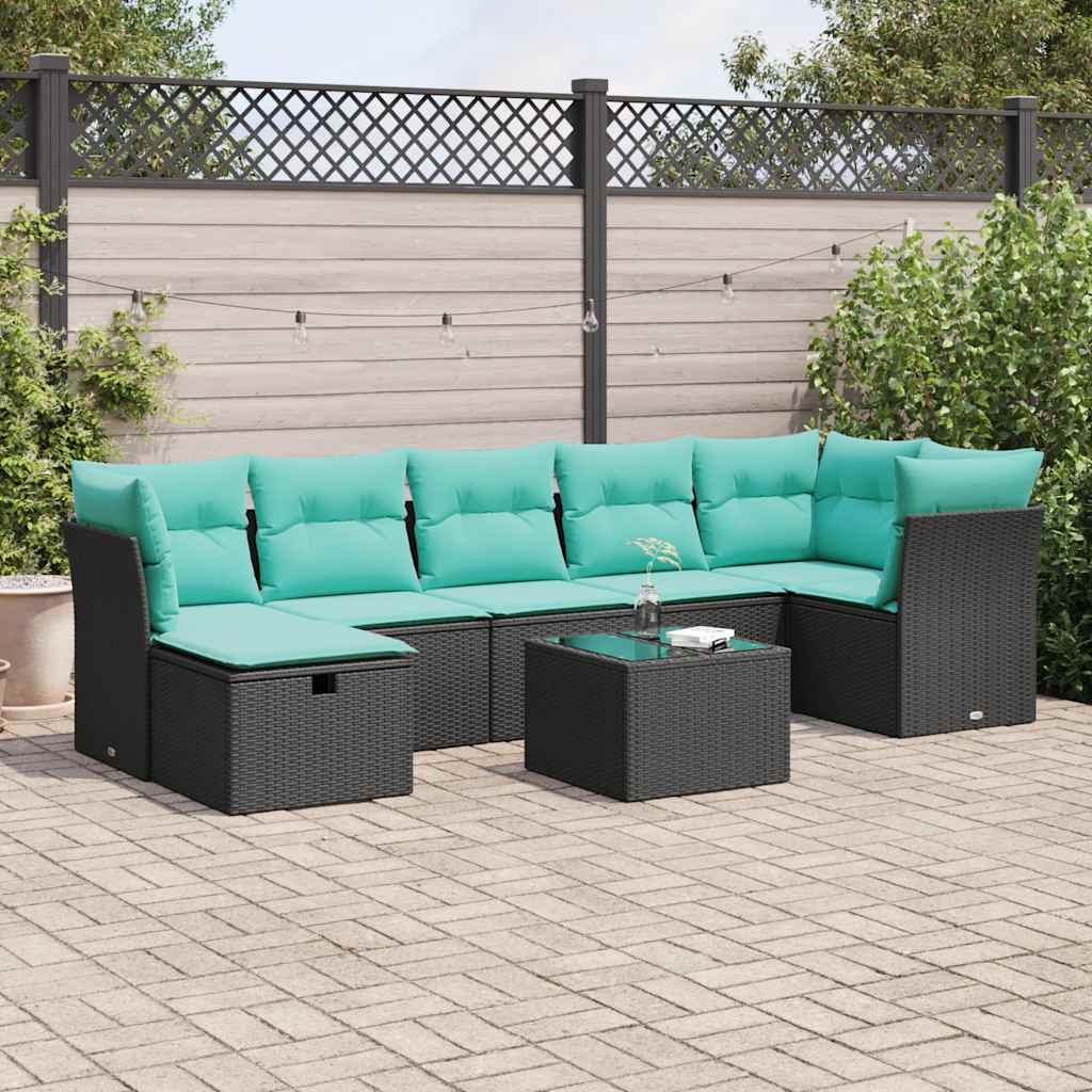 Set Divani da Giardino con Cuscini 8 pz Nero in Polyrattan