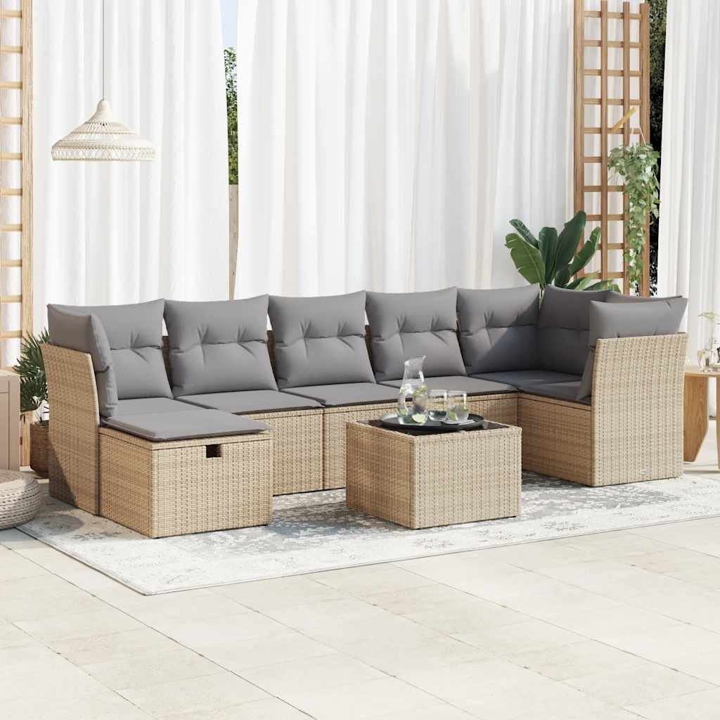 Set Divano da Giardino 8 pz con Cuscini Beige in Polyrattan - homemem39