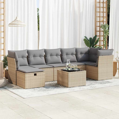 Set Divano da Giardino 8 pz con Cuscini Beige in Polyrattan - homemem39