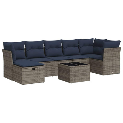 Set Divano da Giardino 8 pz con Cuscini Grigio in Polyrattan | homemem39