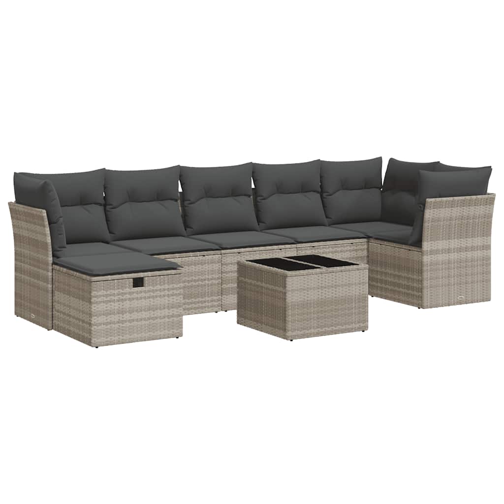 Set Divano da Giardino 8pz con Cuscini Grigio Chiaro Polyrattan - homemem39