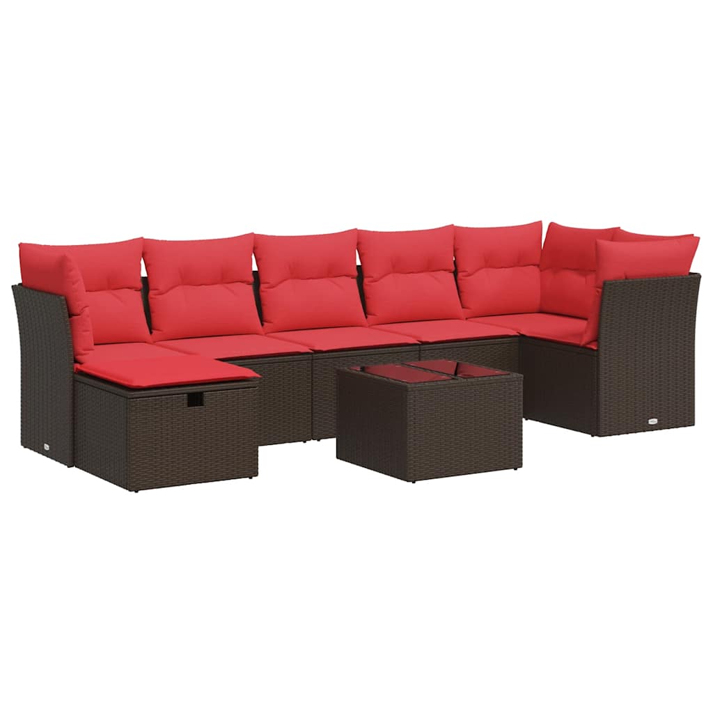Set Divani da Giardino 8 pz con Cuscini Marrone in Polyrattan