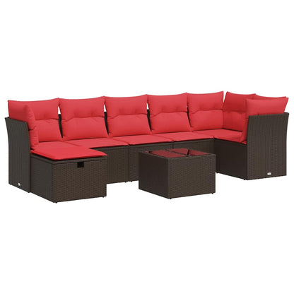 Set Divani da Giardino 8 pz con Cuscini Marrone in Polyrattan