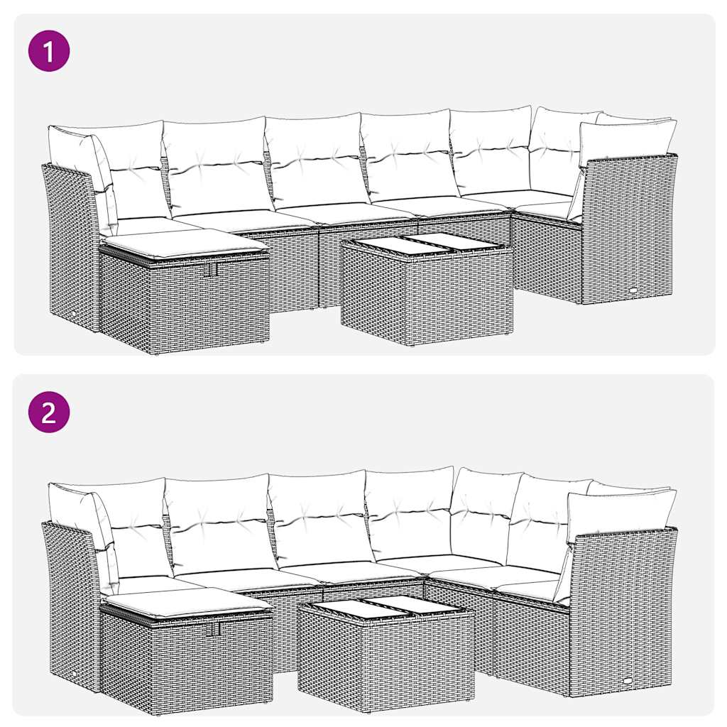 Set Divani da Giardino 8 pz con Cuscini Marrone in Polyrattan | homemem39