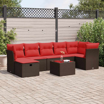 Set Divani da Giardino 8 pz con Cuscini Marrone in Polyrattan