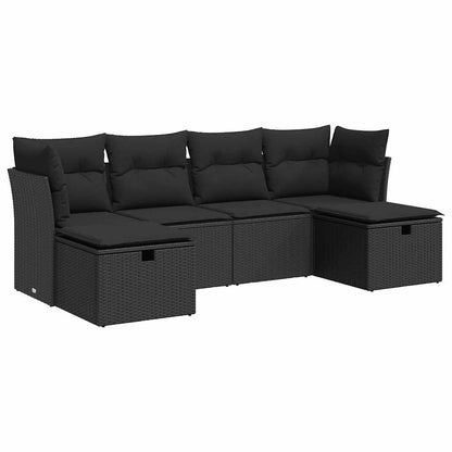 Set Divano da Giardino 6 pz con Cuscini Nero in Polyrattan | homemem39