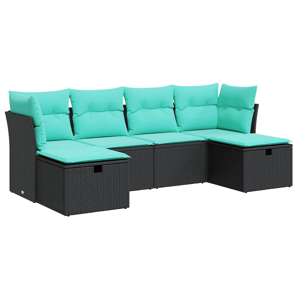 Set Divano da Giardino 6 pz con Cuscini Nero in Polyrattan | homemem39
