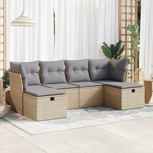 Set Divano da Giardino 6 pz con Cuscini Beige in Polyrattan - homemem39