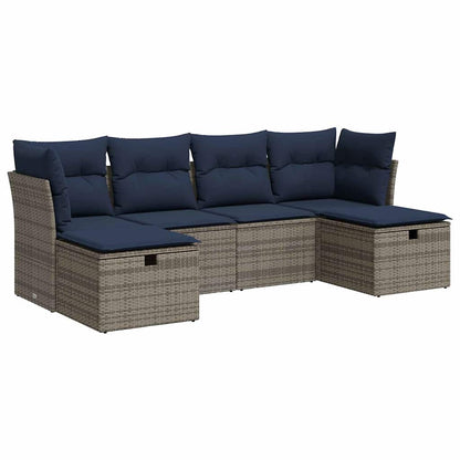 Set Divano da Giardino 6 pz con Cuscini Grigio in Polyrattan | homemem39