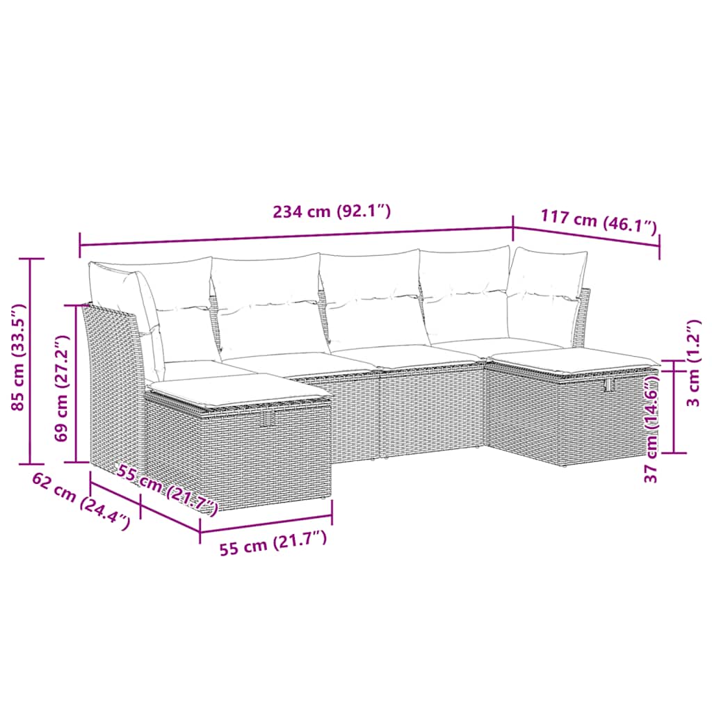 Set Divano da Giardino 6 pz con Cuscini Grigio in Polyrattan | homemem39