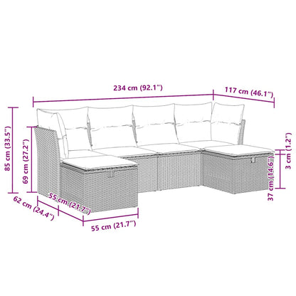 Set Divano da Giardino 6 pz con Cuscini Grigio in Polyrattan | homemem39