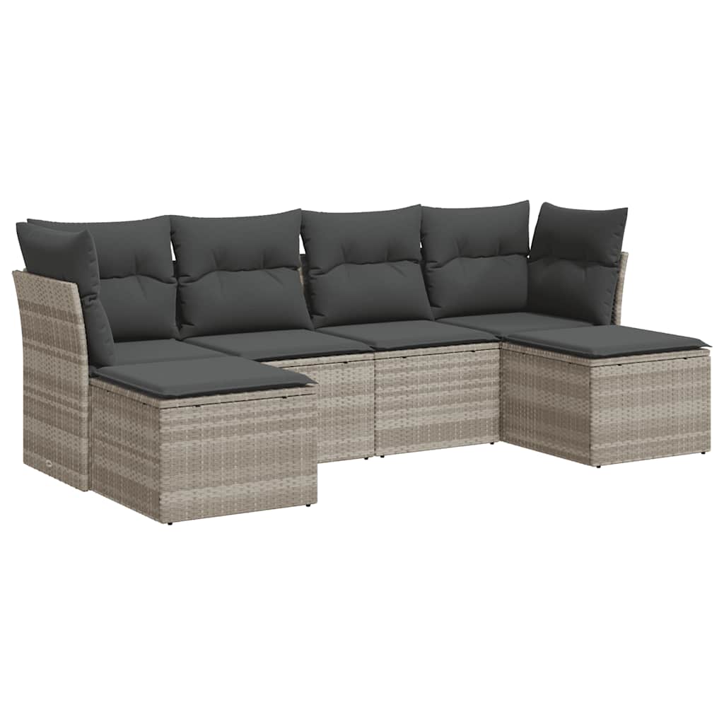 Set Divano da Giardino 6pz con Cuscini Grigio Chiaro Polyrattan - homemem39