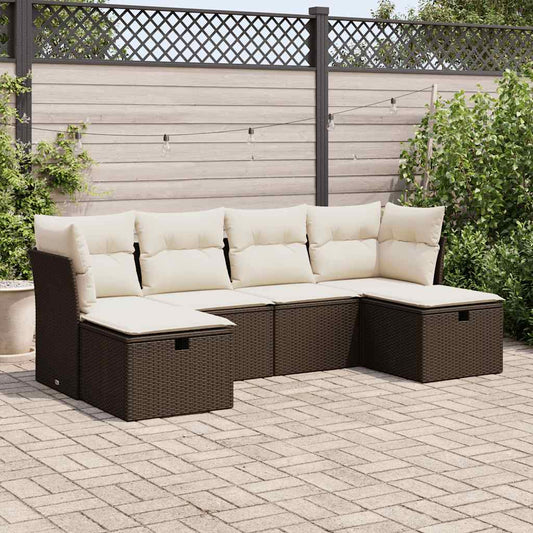 Set Divano da Giardino 6 pz con Cuscini Marrone in Polyrattan - homemem39
