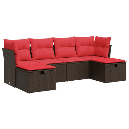 Set Divano da Giardino 6 pz con Cuscini Marrone in Polyrattan | homemem39
