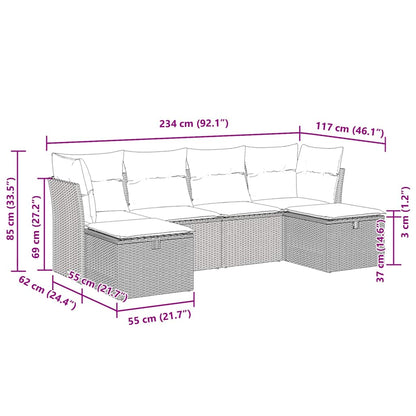 Set Divano da Giardino 6 pz con Cuscini Marrone in Polyrattan | homemem39