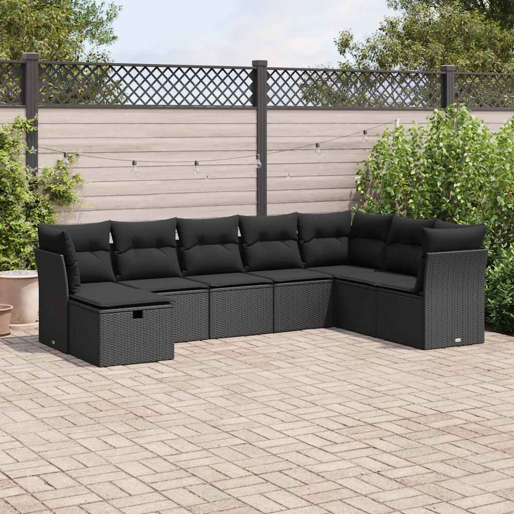Set Divani da Giardino con Cuscini 8 pz Nero in Polyrattan | homemem39
