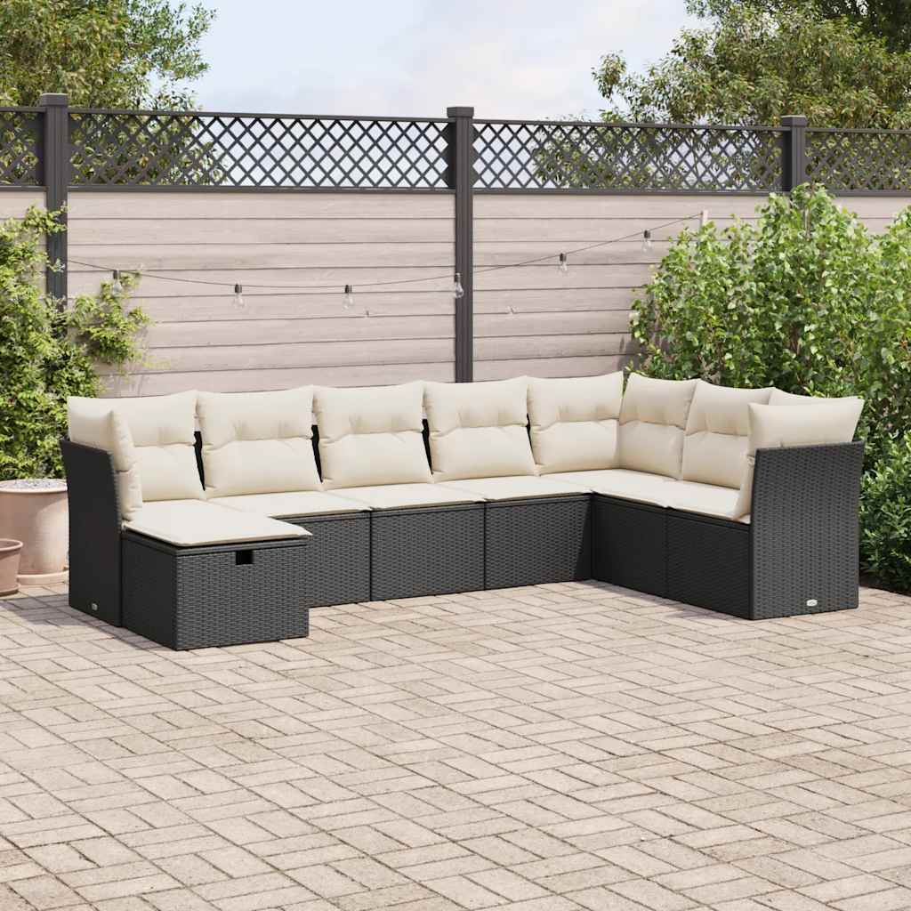 Set Divani da Giardino con Cuscini 8 pz Nero in Polyrattan - homemem39