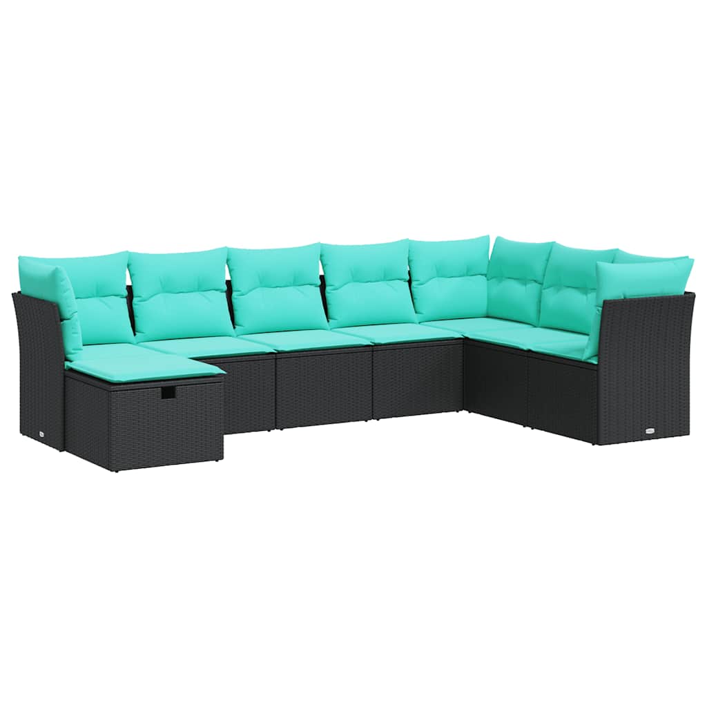 Set Divani da Giardino con Cuscini 8 pz Nero in Polyrattan | homemem39