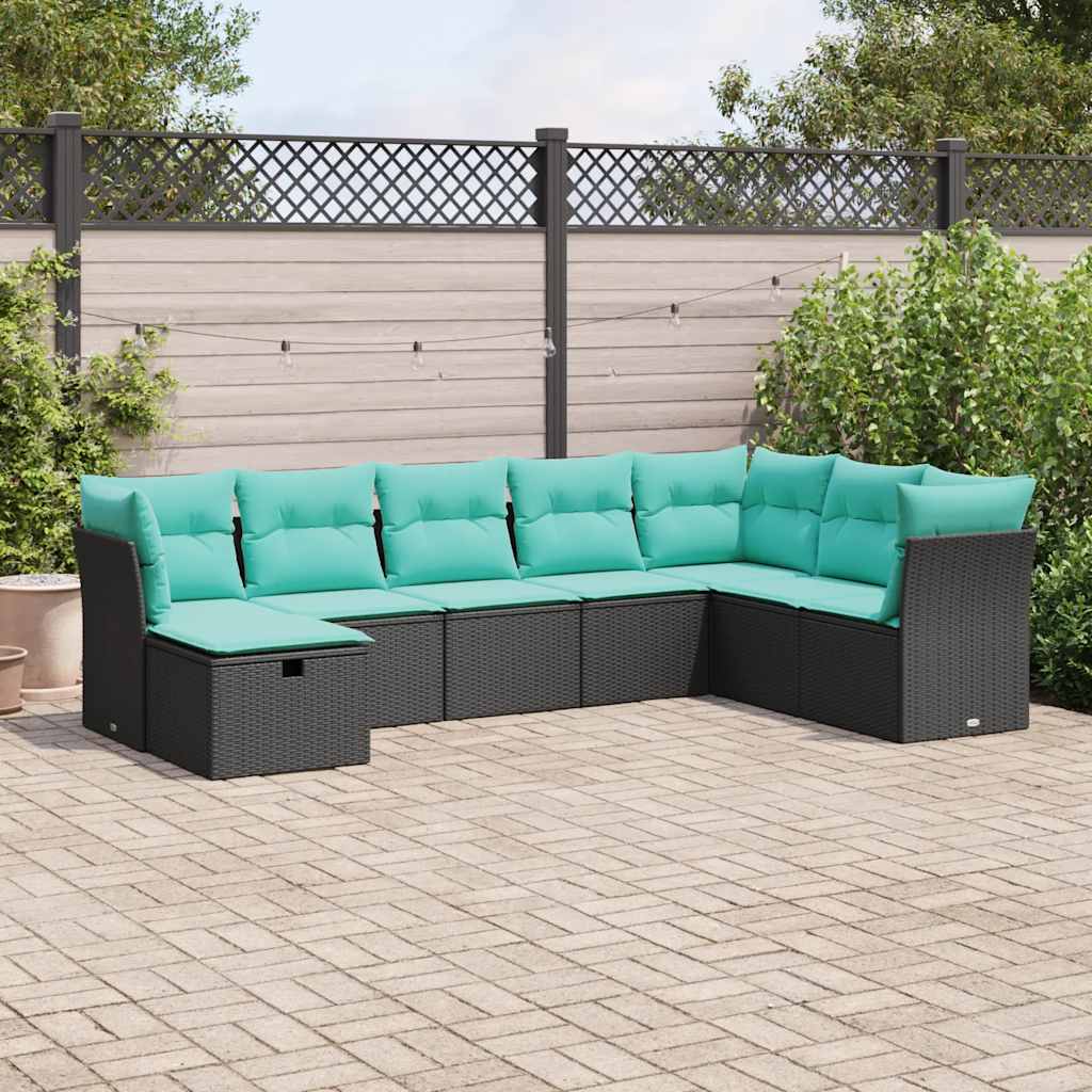 Set Divani da Giardino con Cuscini 8 pz Nero in Polyrattan | homemem39